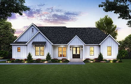 Country, Farmhouse, New American Style House Plan 41492 with 4 Beds, 2 Baths, 2 Car Garage
