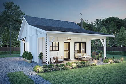 Cabin, Farmhouse House Plan 42920 with 1 Beds, 1 Baths
