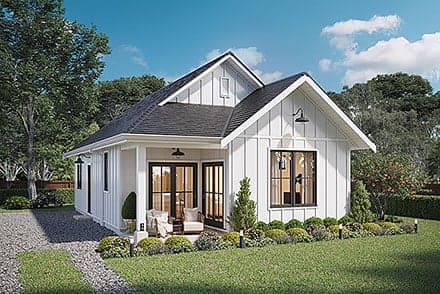 Cabin, Country, Farmhouse, One-Story House Plan 42921 with 2 Beds, 2 Baths