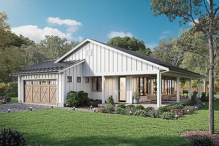 Barndominium, Country, Farmhouse, Ranch House Plan 42952 with 4 Beds, 2 Baths, 2 Car Garage