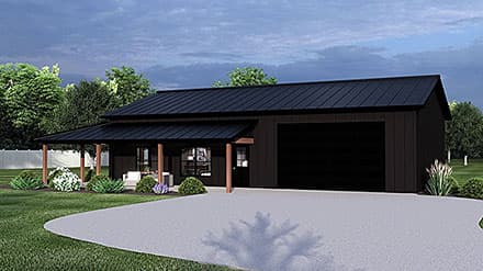 Barndominium, Country, Ranch House Plan 43942 with 2 Beds, 1 Baths, 2 Car Garage