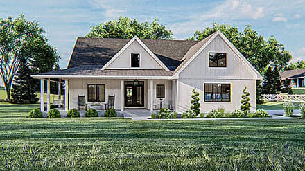 Contemporary, Farmhouse House Plan 44205 with 3 Beds, 3 Baths, 2 Car Garage