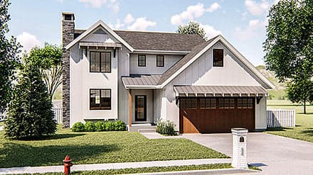 Farmhouse House Plan 44222 with 3 Beds, 3 Baths, 2 Car Garage