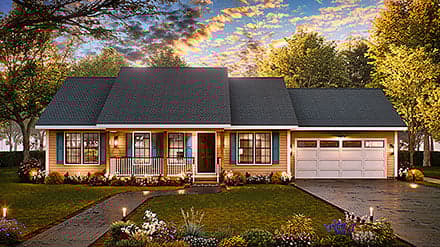 Ranch House Plan 45269 with 3 Beds, 2 Baths, 2 Car Garage