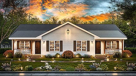 Ranch, Traditional Multi-Family Plan 45360 with 4 Beds, 4 Baths