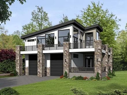 Contemporary, Modern Garage-Living Plan 51522 with 1 Beds, 1 Baths, 2 Car Garage