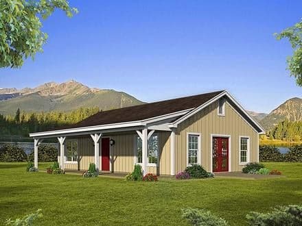 Country, Ranch House Plan 51610 with 2 Beds, 1 Baths