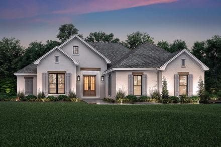 Country, French Country, New American Style, One-Story, Traditional House Plan 56709 with 3 Beds, 2 Baths, 2 Car Garage