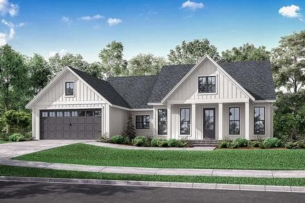 Country, Farmhouse, New American Style, One-Story, Traditional House Plan 56715 with 3 Beds, 2 Baths, 2 Car Garage