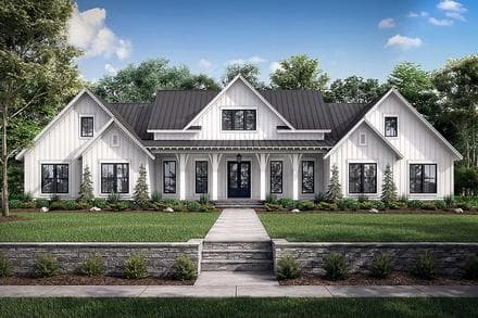 Country, Farmhouse, New American Style, Traditional House Plan 56716 with 4 Beds, 4 Baths, 3 Car Garage