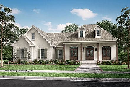 Acadian, Colonial, French Country, Southern House Plan 56900 with 3 Beds, 2 Baths, 2 Car Garage