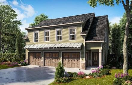 Country, Craftsman, Traditional Garage-Living Plan 60079 with 2 Beds, 3 Baths, 3 Car Garage