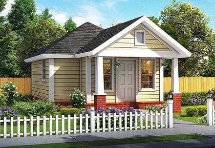 Cottage, Traditional House Plan 61482 with 1 Beds, 1 Baths