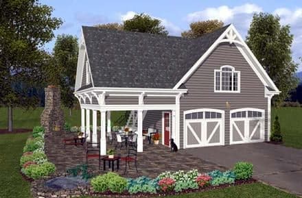 Craftsman, Traditional 2 Car Garage Apartment Plan 74803 with 1 Beds, 1 Baths