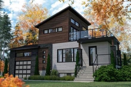Cabin, Contemporary, Cottage, Modern House Plan 76547 with 2 Beds, 2 Baths, 1 Car Garage