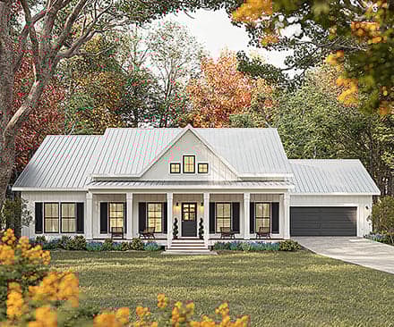 Country, Farmhouse, Ranch, Southern House Plan 77446 with 3 Beds, 2 Baths, 2 Car Garage