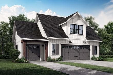 Country, Craftsman, Farmhouse 3 Car Garage Apartment Plan 80809 with 1 Beds, 1 Baths