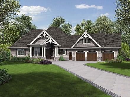 Craftsman House Plan 81218 with 3 Beds, 4 Baths, 3 Car Garage