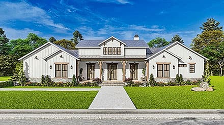 Farmhouse House Plan 81654 with 4 Beds, 4 Baths, 2 Car Garage