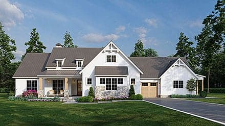 Farmhouse House Plan 82757 with 5 Beds, 3 Baths, 3 Car Garage