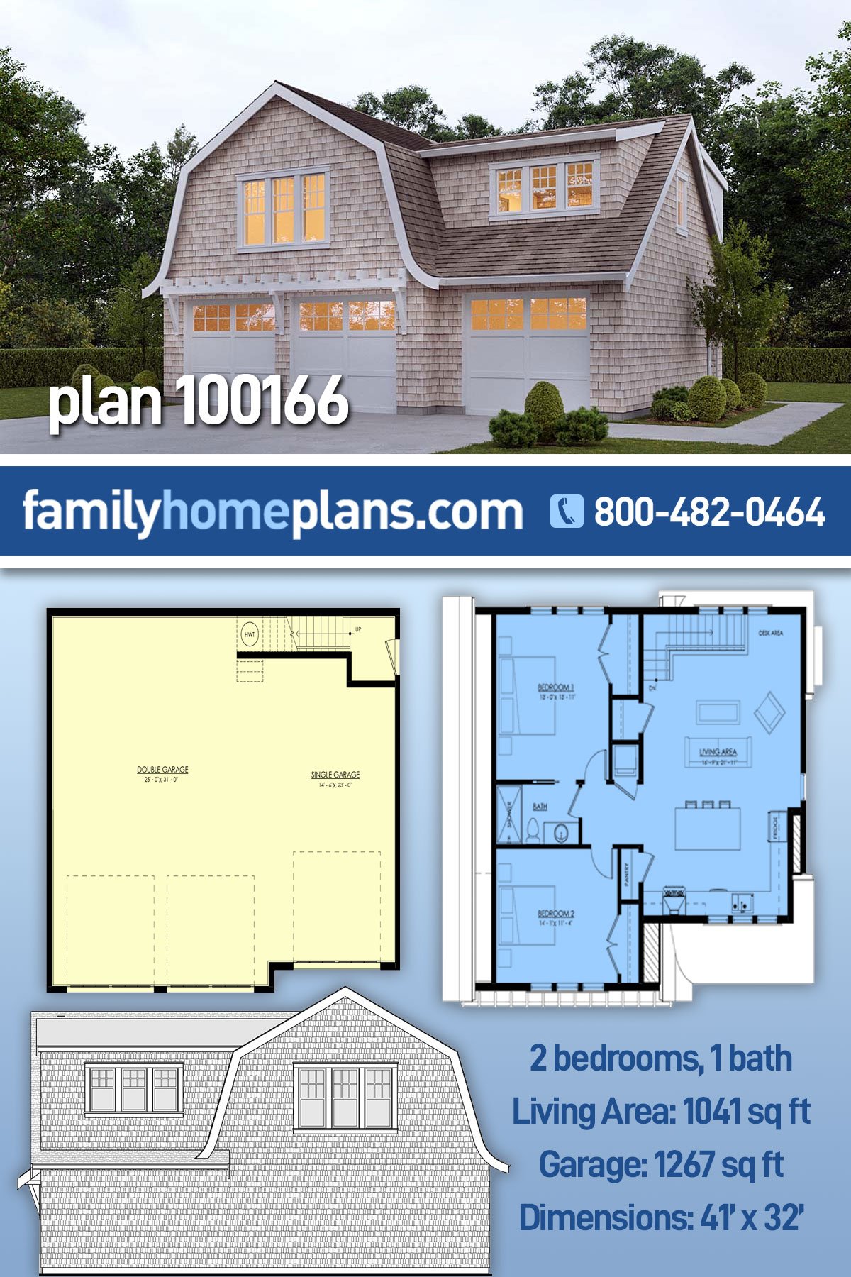 Garage-Living Plan 100166