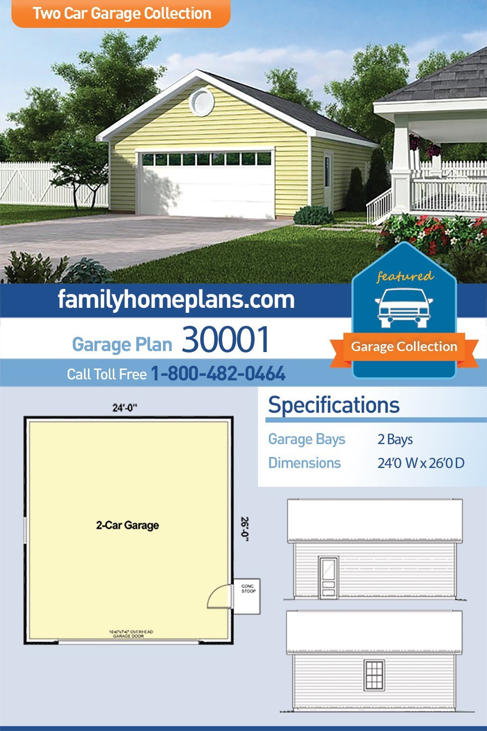 Garage Plan 30001 - 2 Car Garage