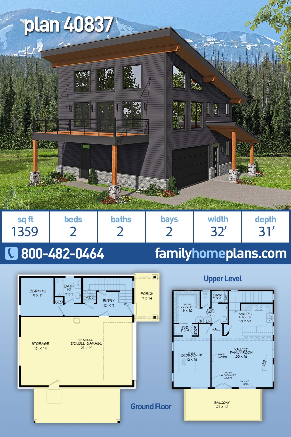Garage Plan 40837 - 2 Car Garage Apartment