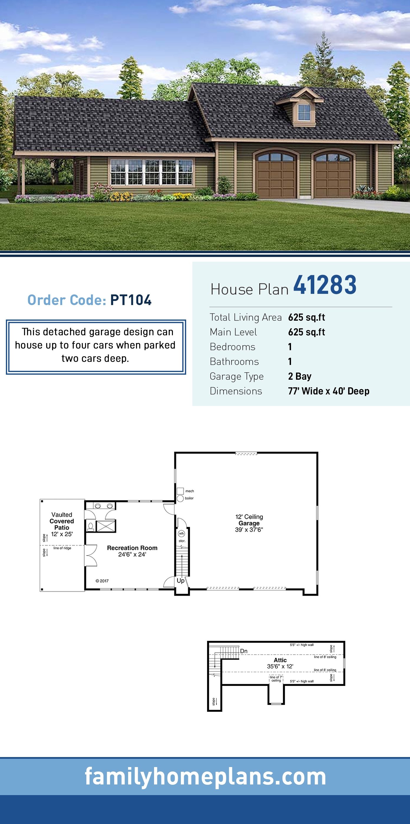Garage Plan 41283 - 2 Car Garage