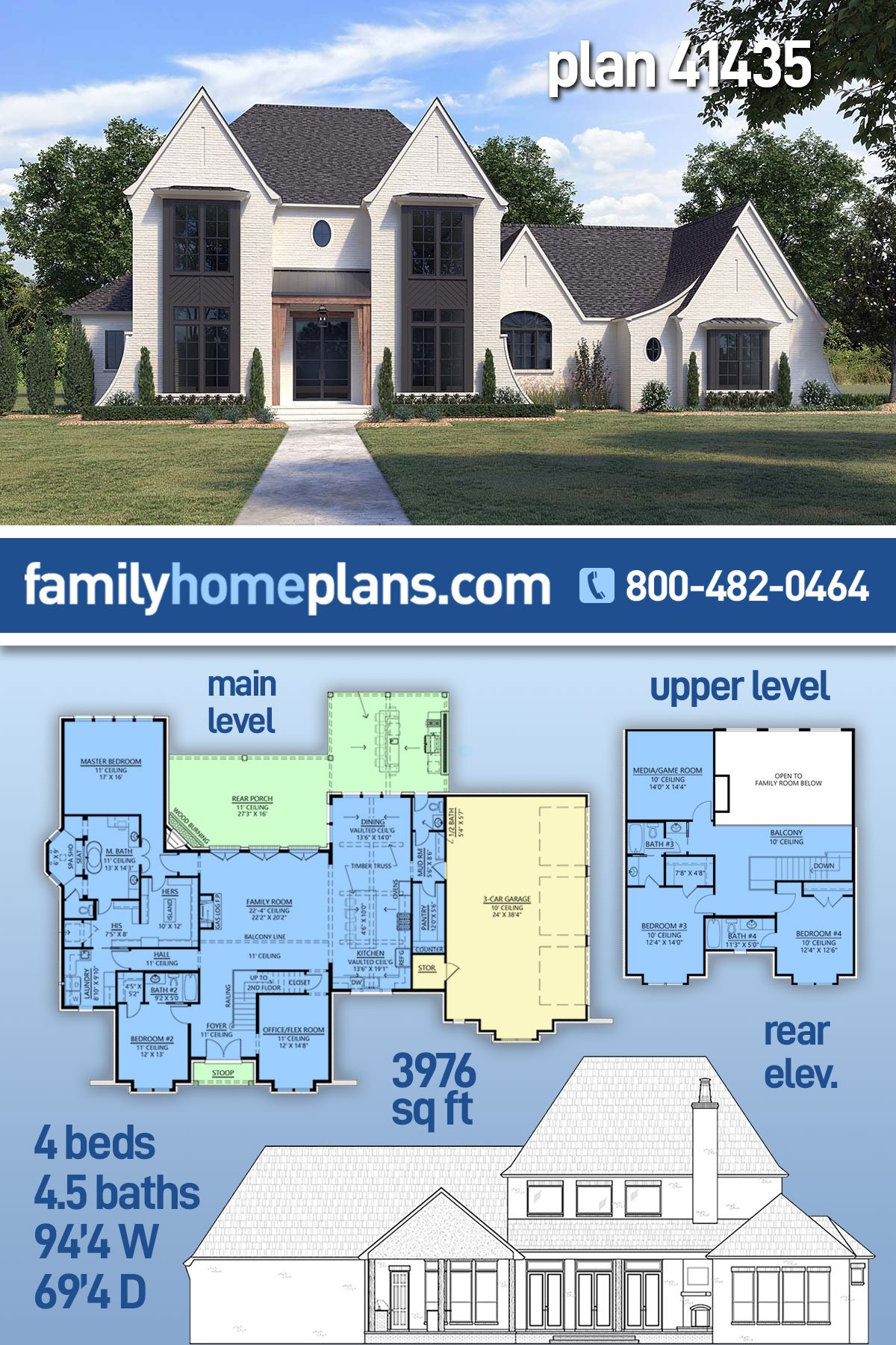 Plan 41435 | Modern French Style Home Plan