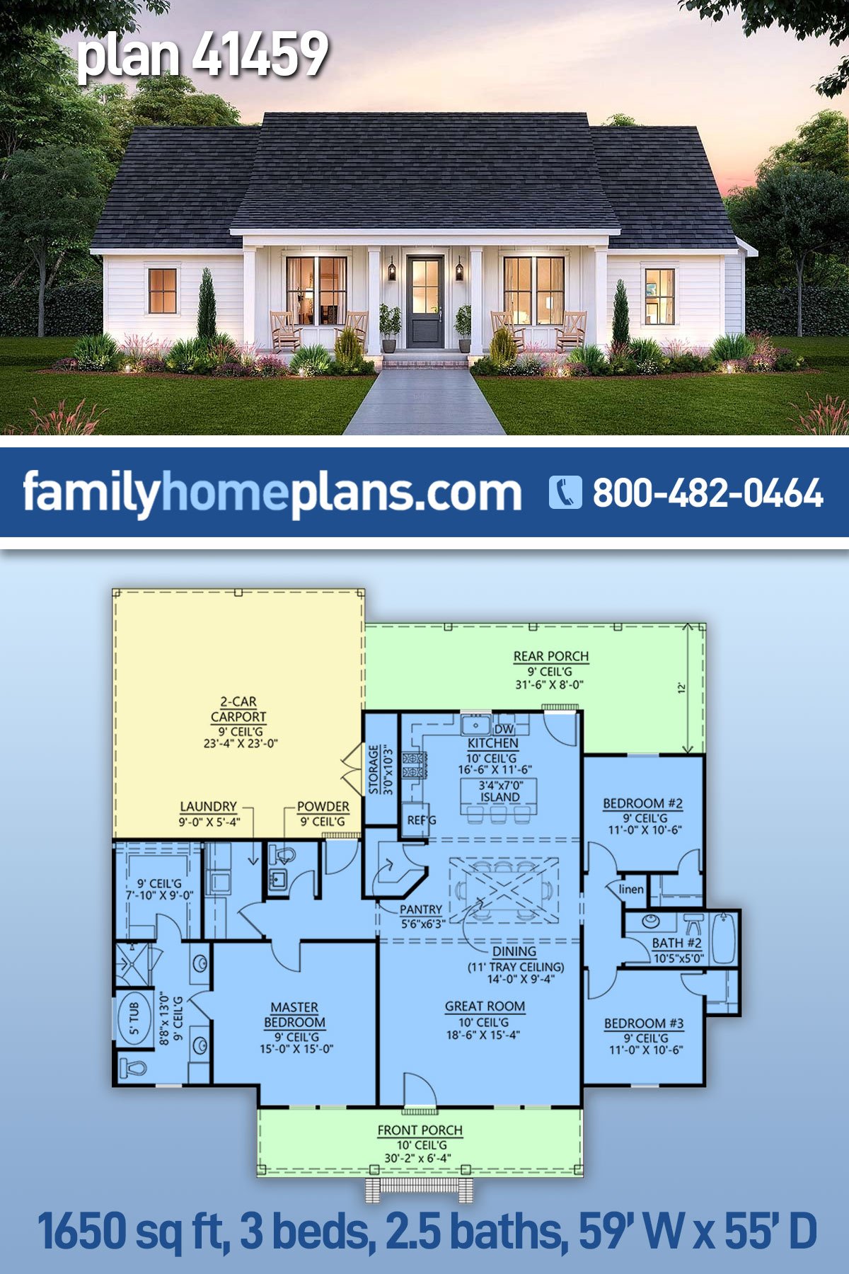 Plan 41459 | Economical-to-Build One-Story House Plan With Carpor