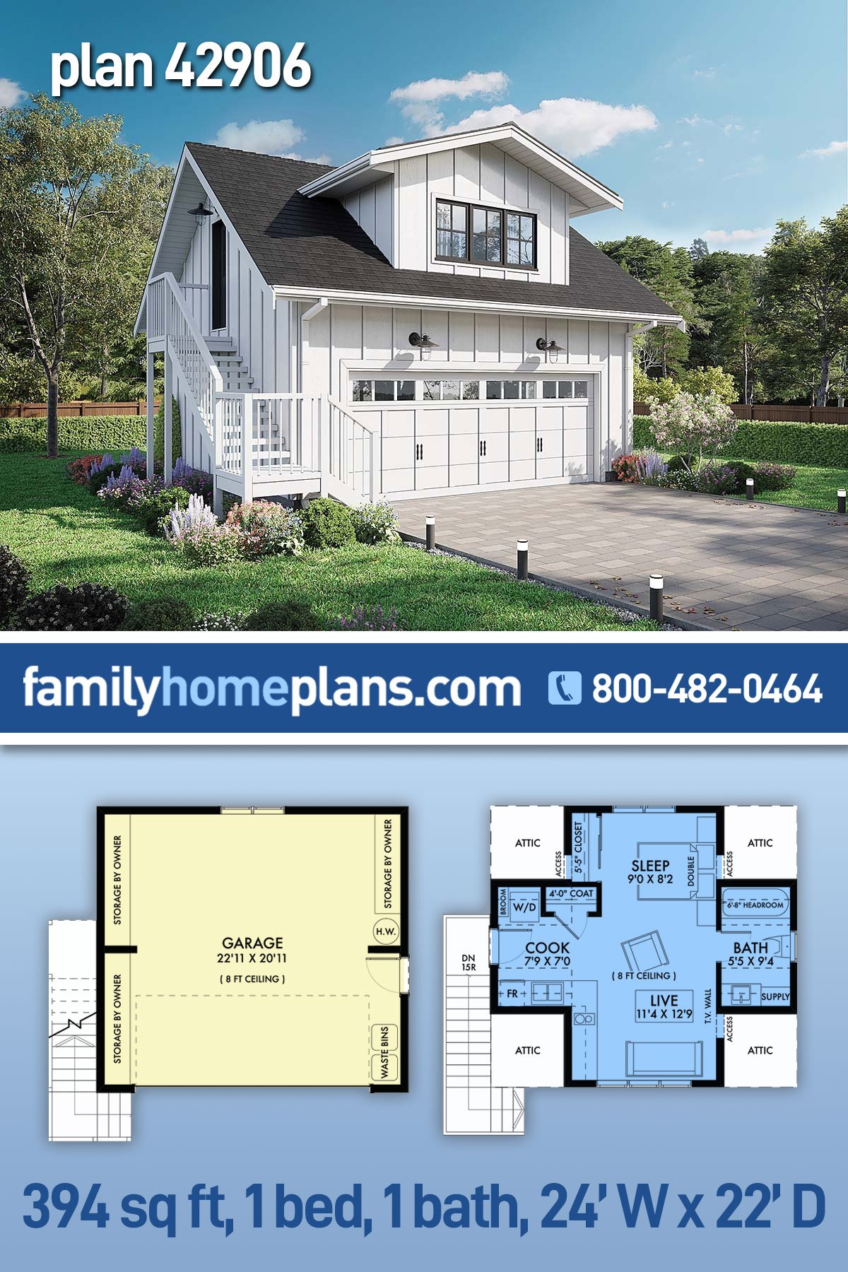 Garage-Living Plan 42906