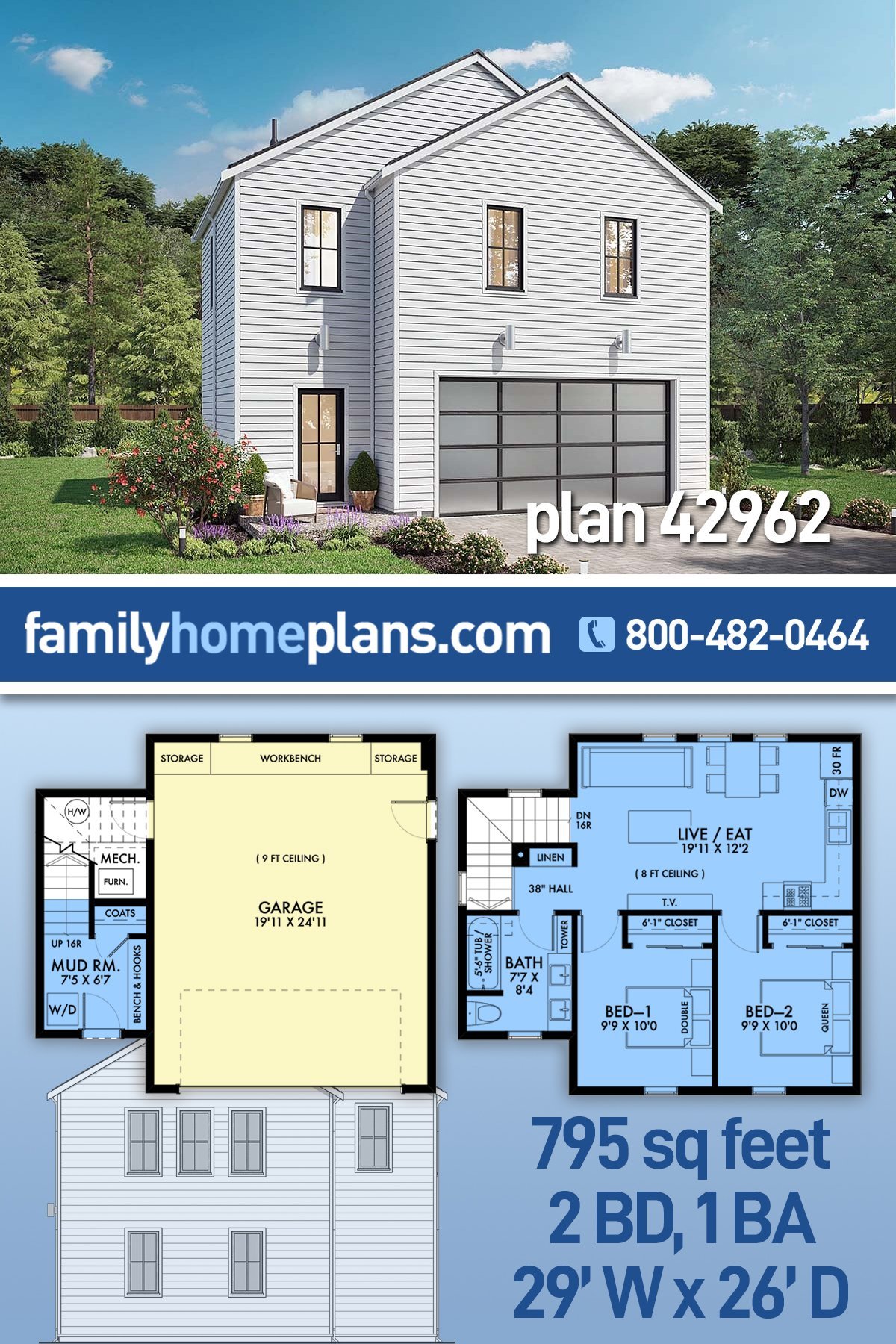 Garage-Living Plan 42962
