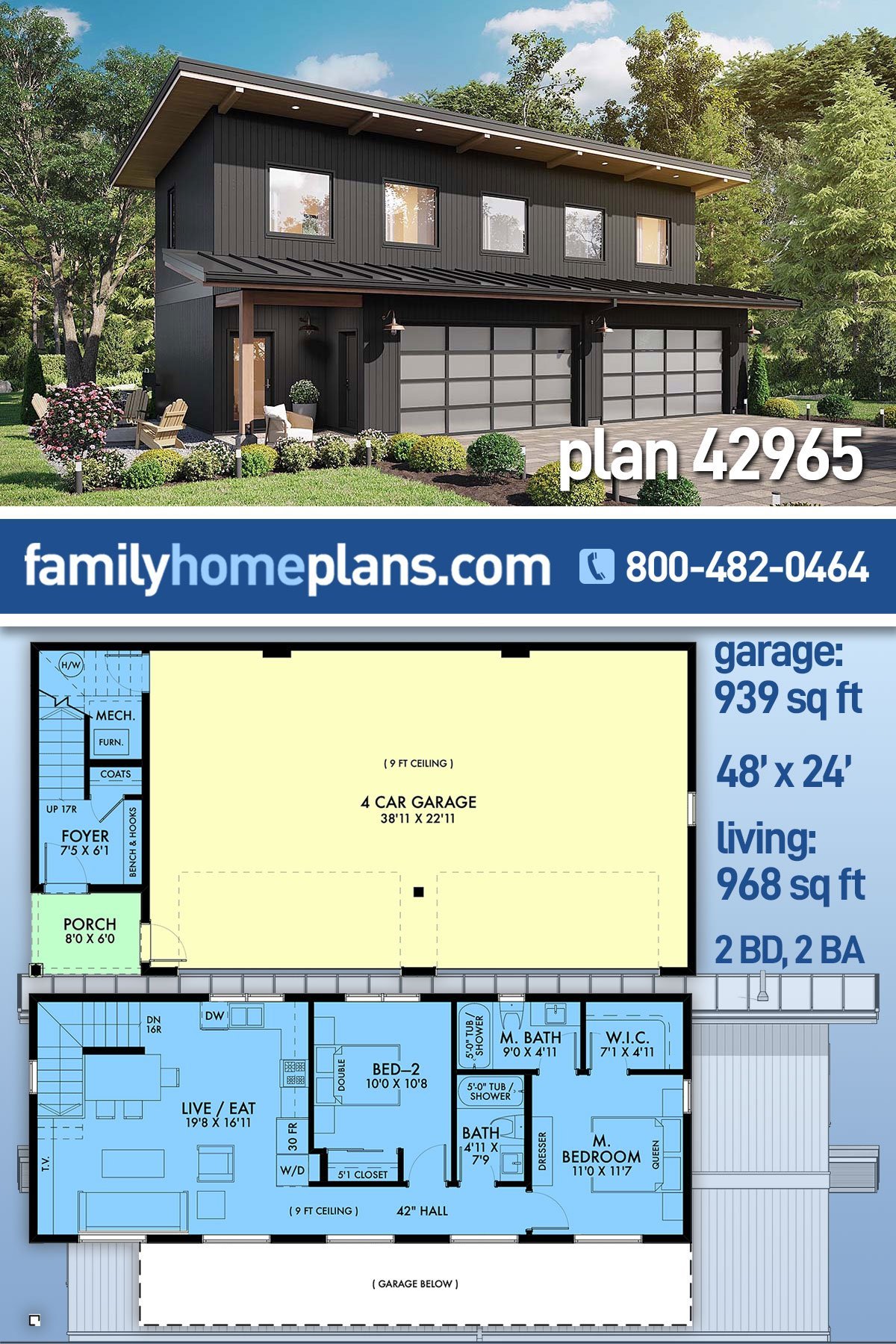 Garage-Living Plan 42965