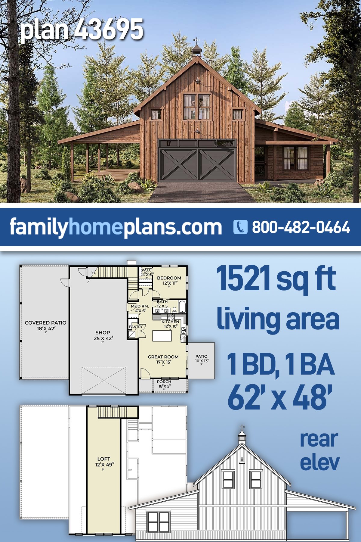 Garage-Living Plan 43695