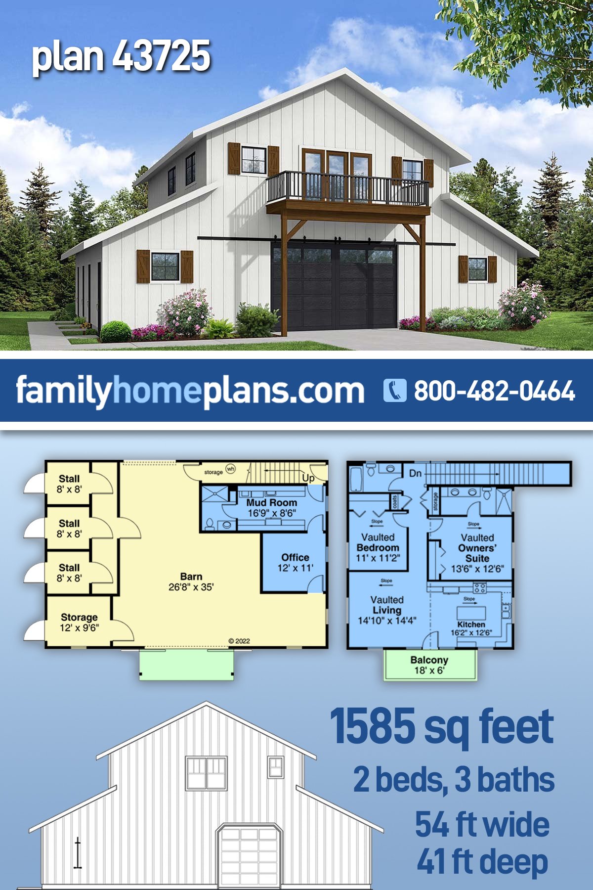 Garage-Living Plan 43725