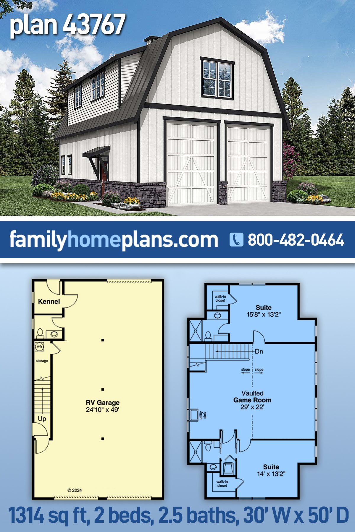Garage-Living Plan 43767
