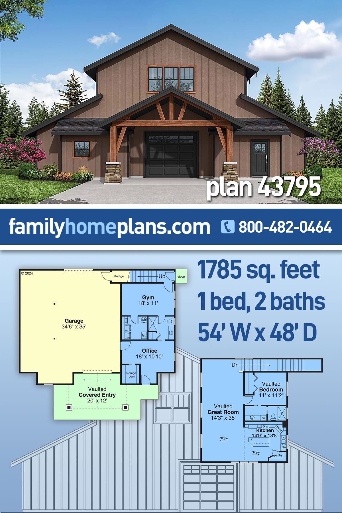Garage-Living Plan 43795