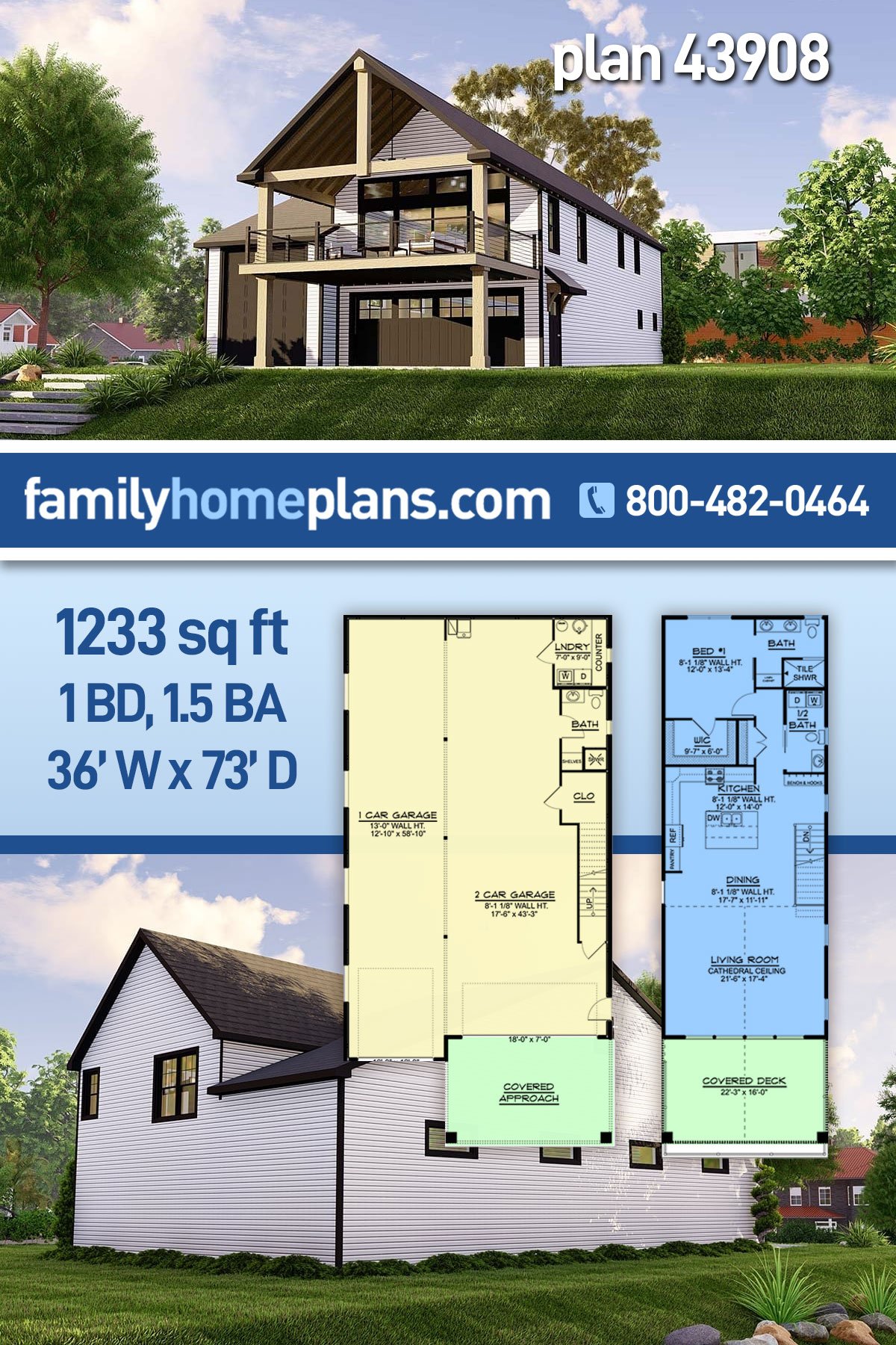 Garage-Living Plan 43908