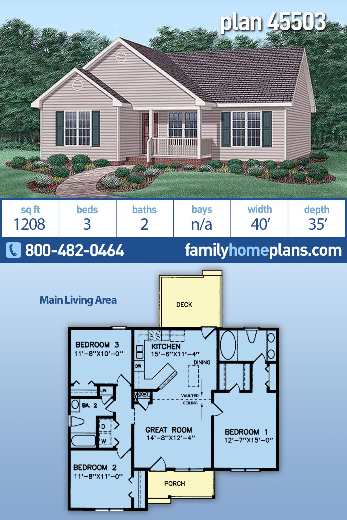 Plan 45503 | Affordable Ranch House Plan with Open Floor Plan