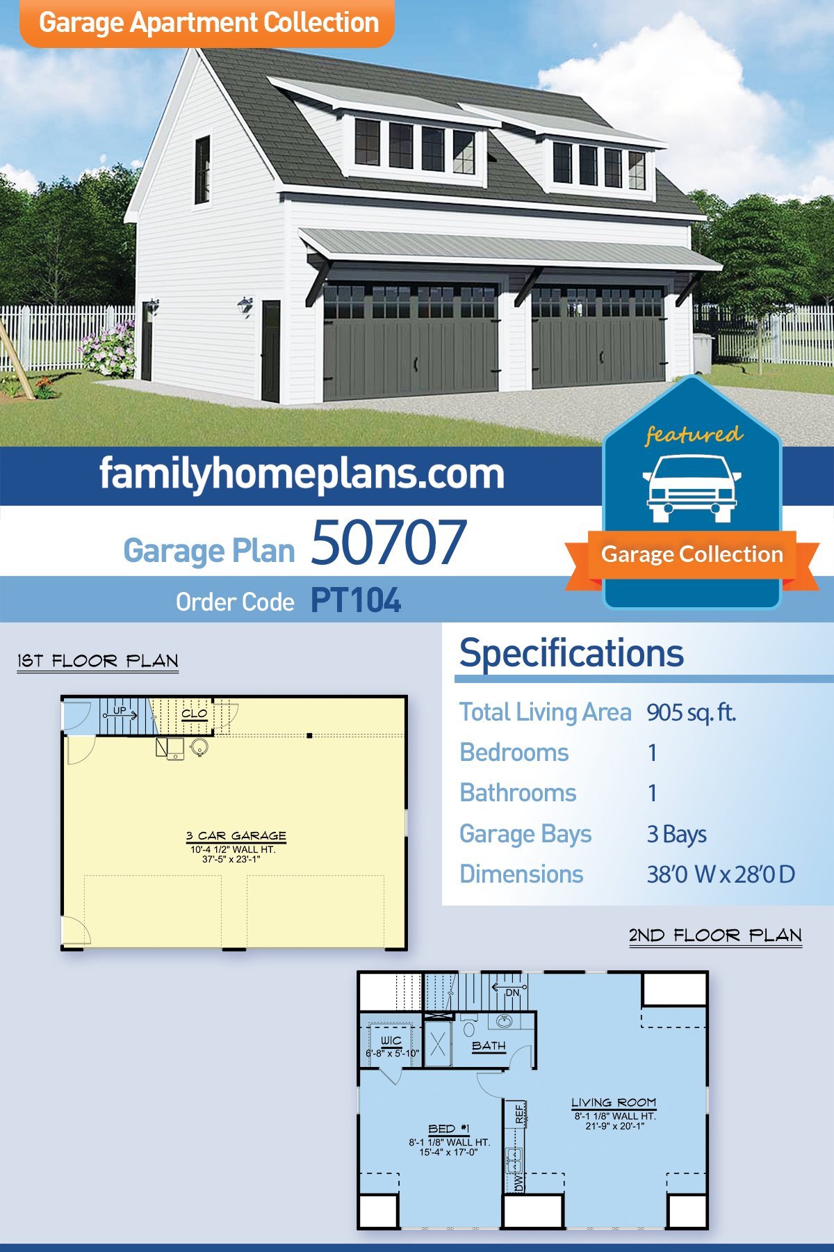 Garage Plan 50707 - 3 Car Garage Apartment
