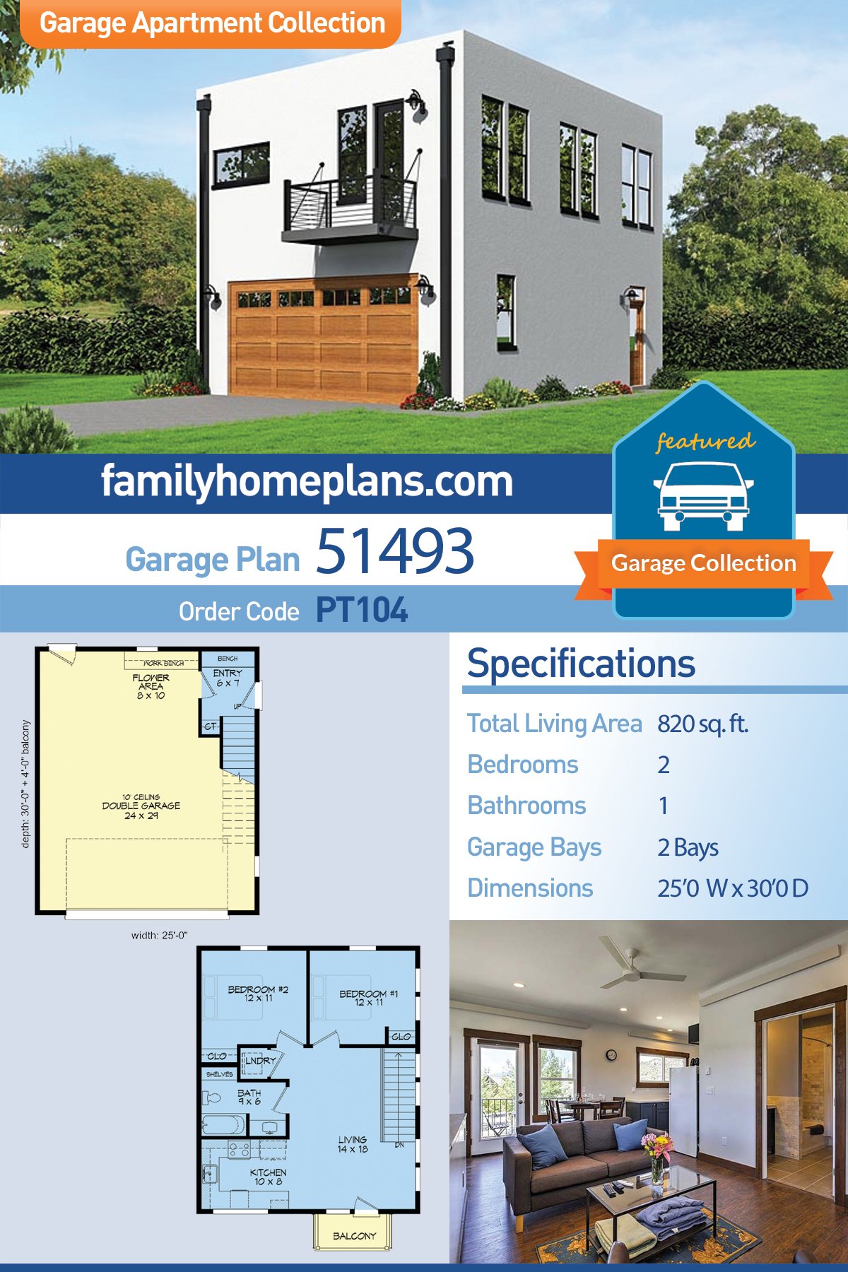 Garage-Living Plan 51493