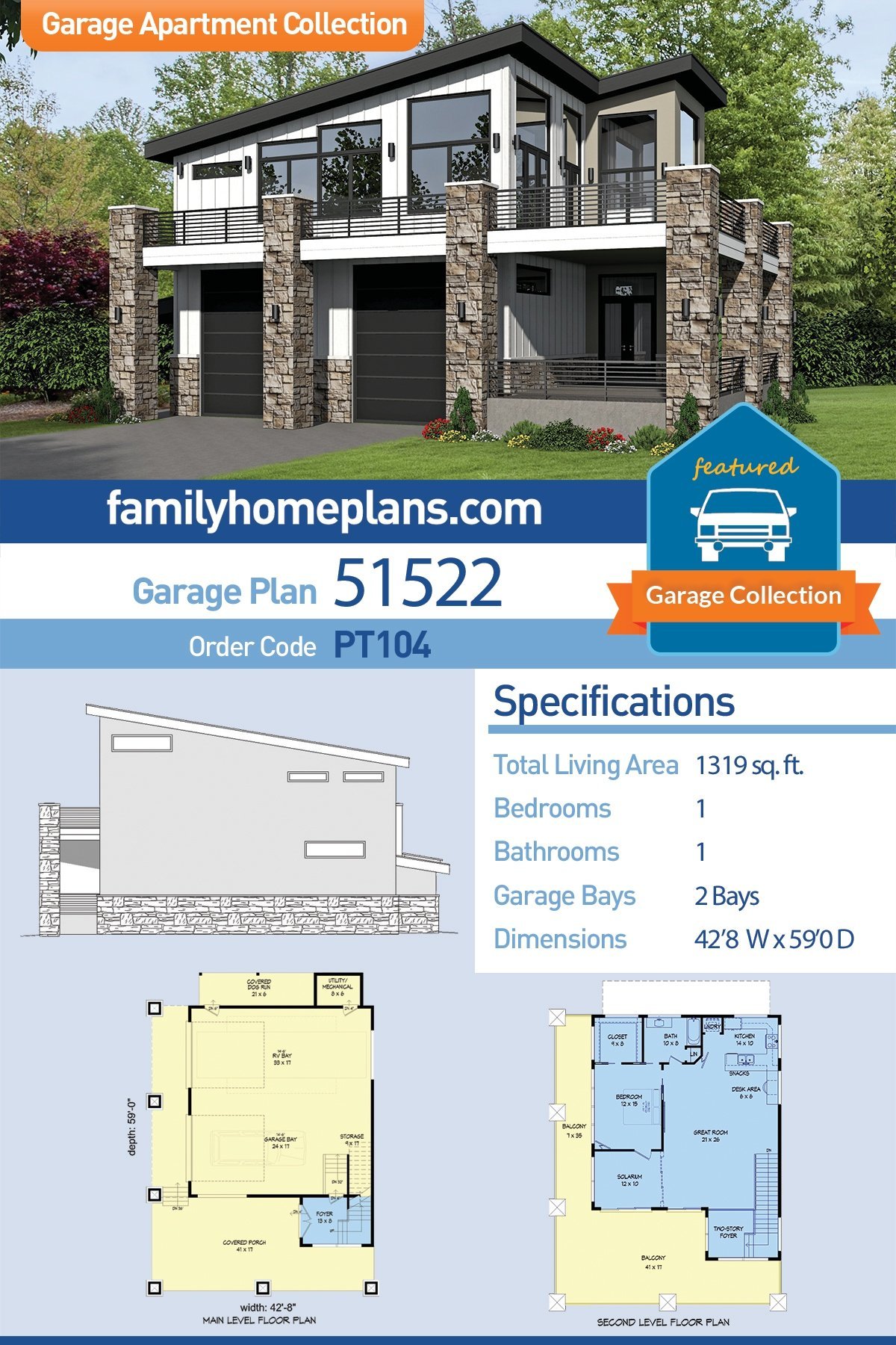 Garage-Living Plan 51522