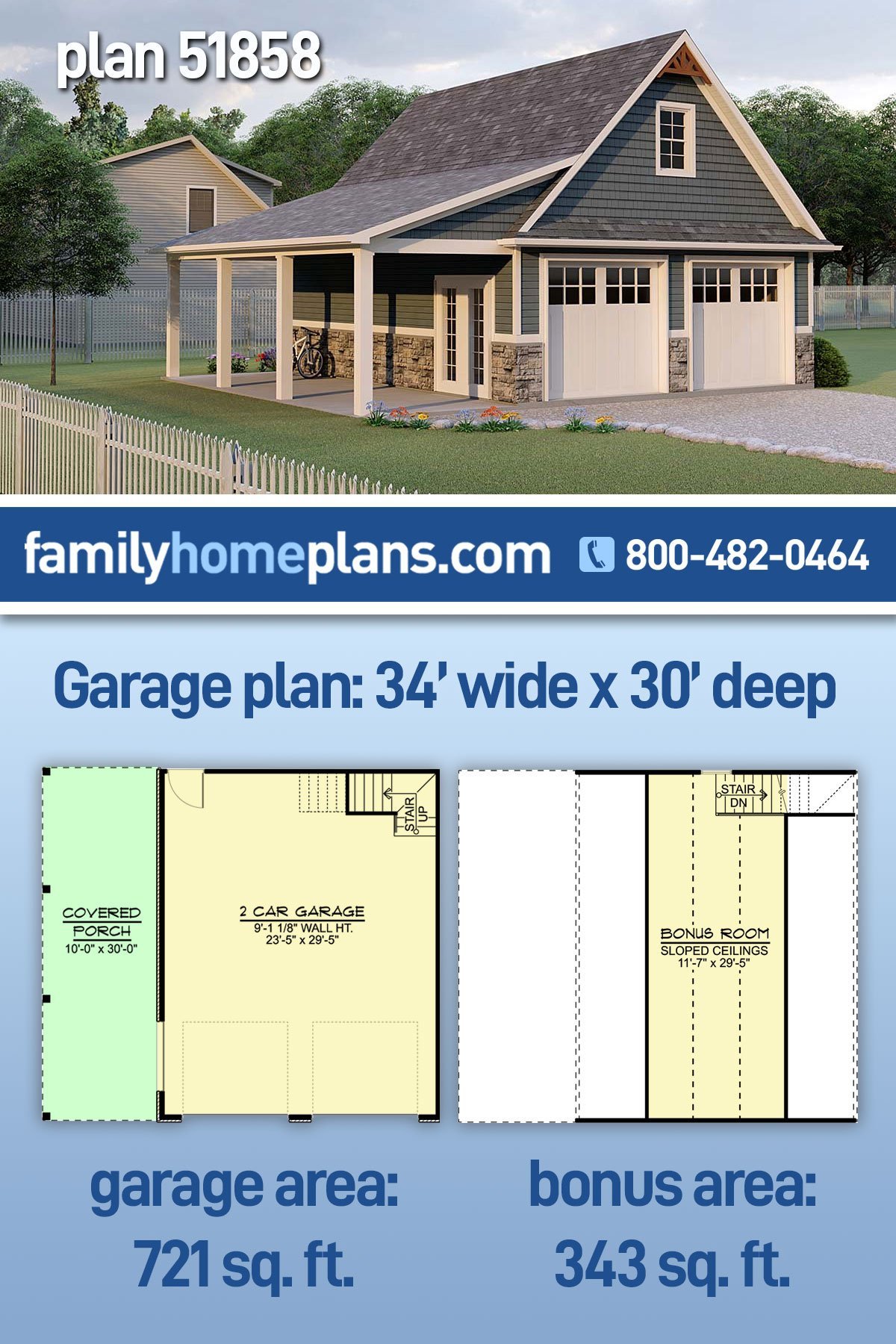 Garage Plan 51858 - 2 Car Garage Apartment