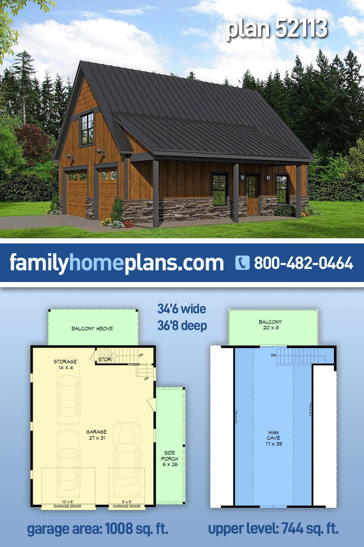 Garage Plan 52113 - 2 Car Garage Apartment