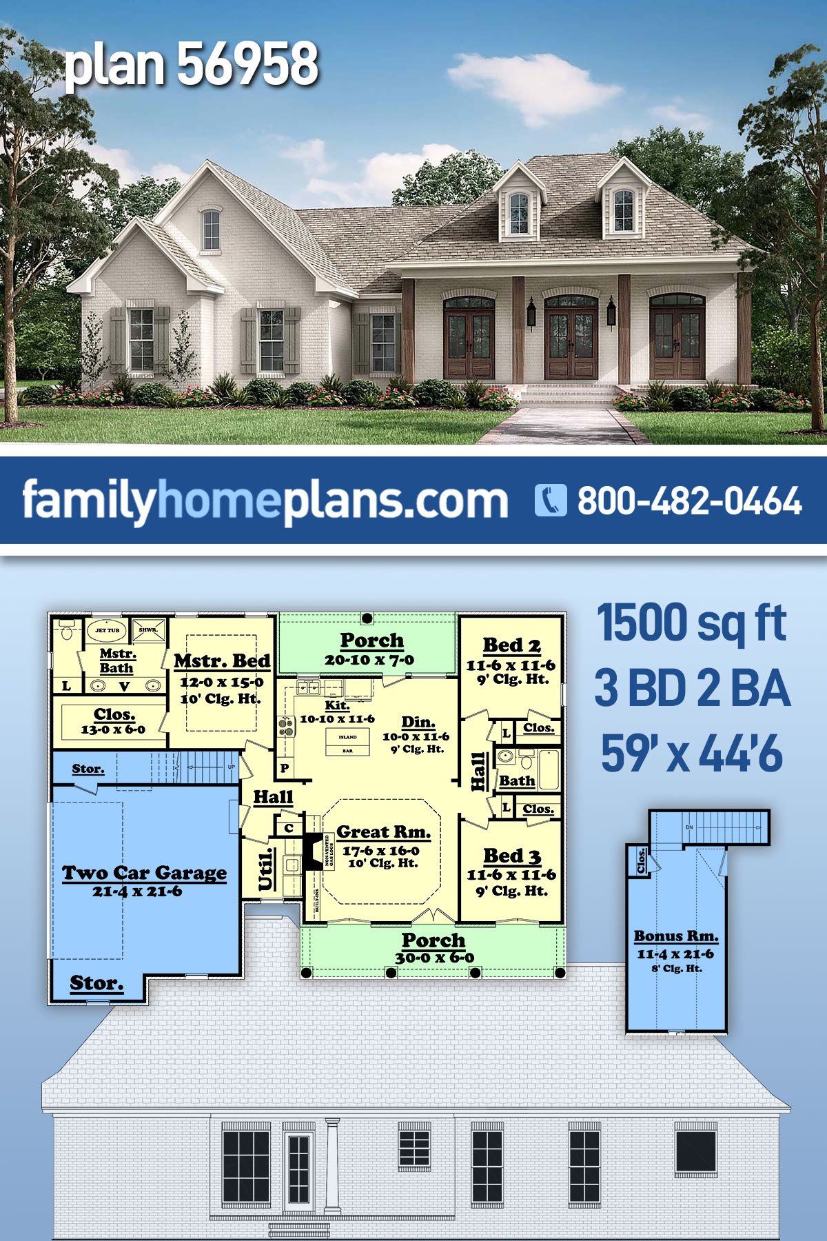 Plan 56958 | Gorgeous French Country Home Floor Plans