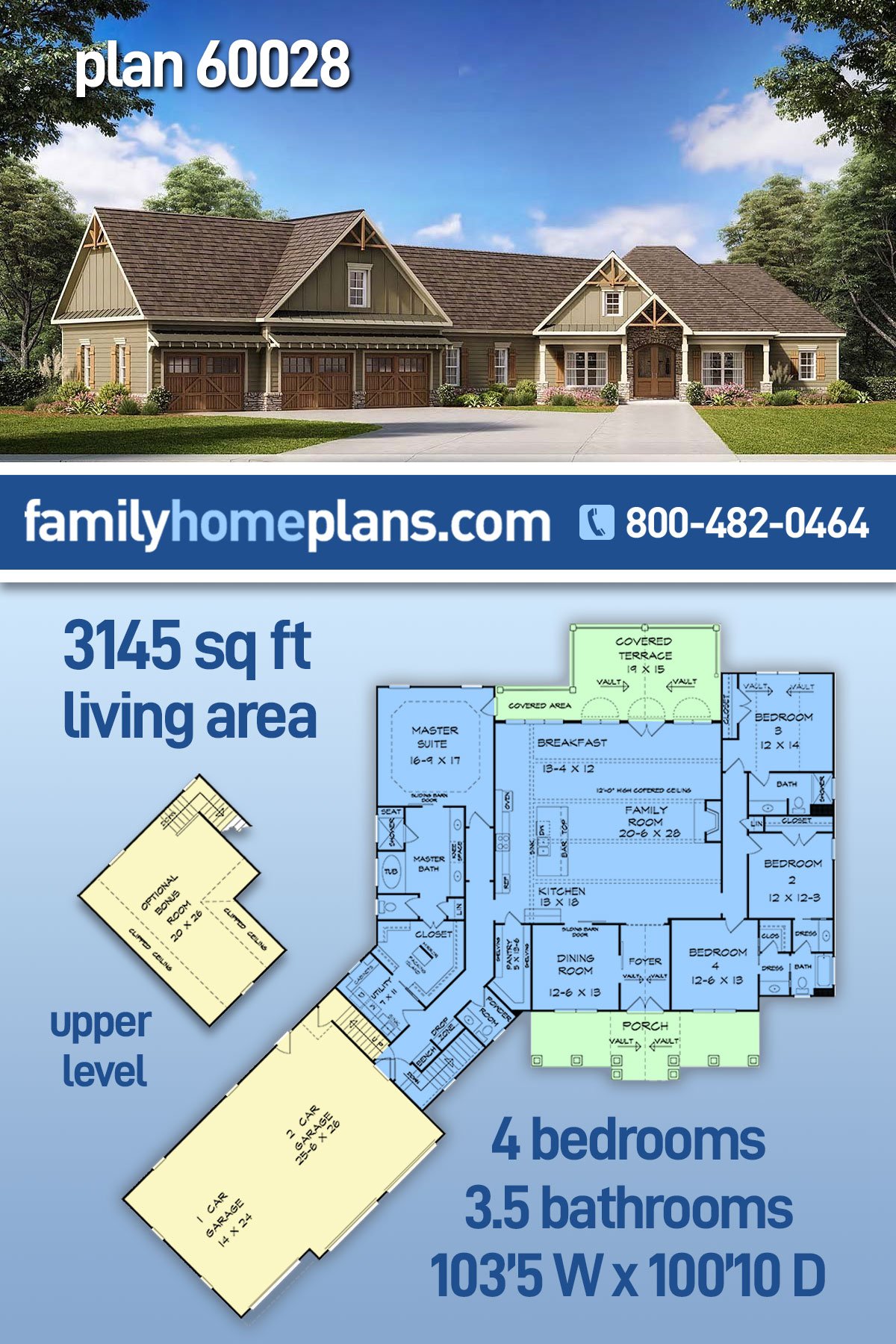 Plan 60028 | Beautiful Craftsman House Plan a Rustic One Story Ho