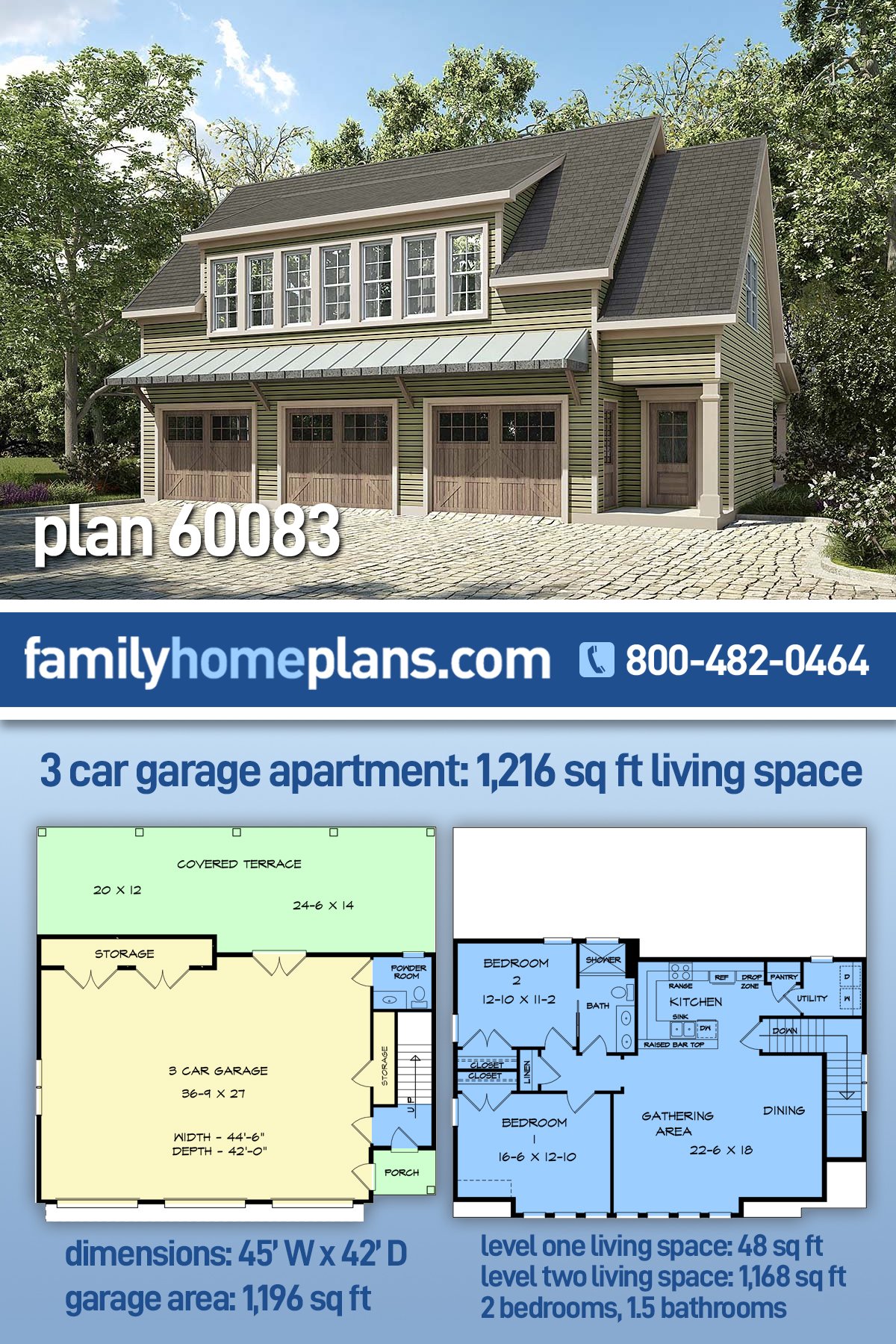 Garage Plan 60083 - 3 Car Garage Apartment