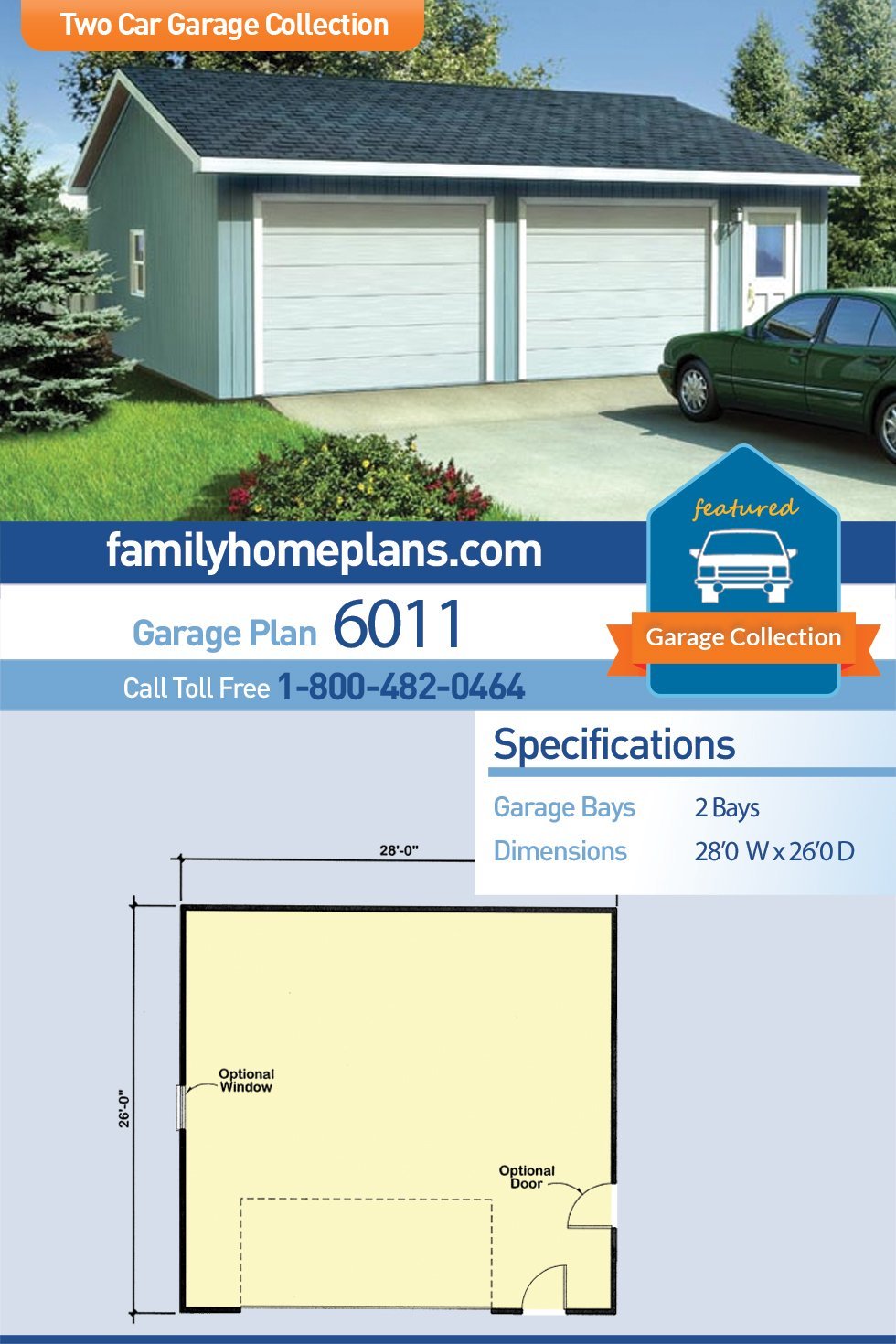 Garage Plan 6011 - 2 Car Garage