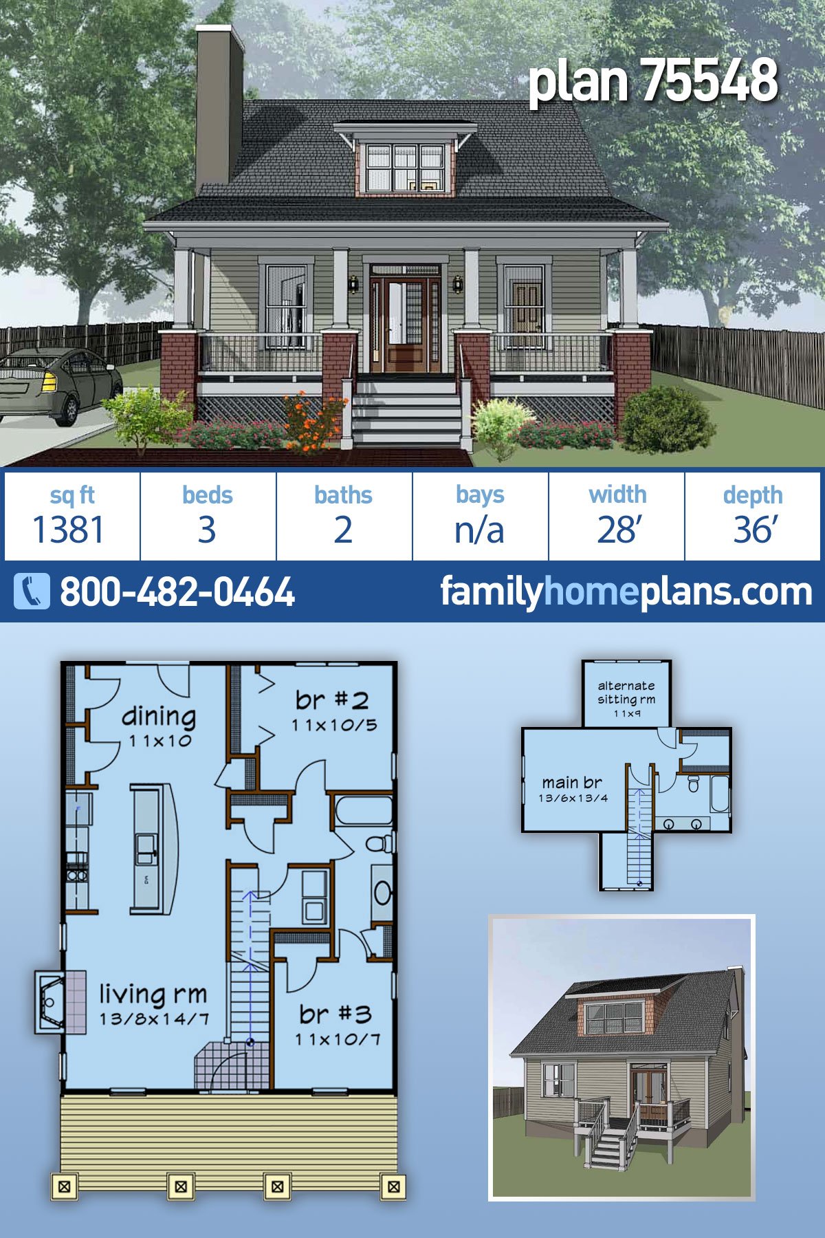 Plan 75548 | Country Cottage Style Neighborhood Home Plan #75548