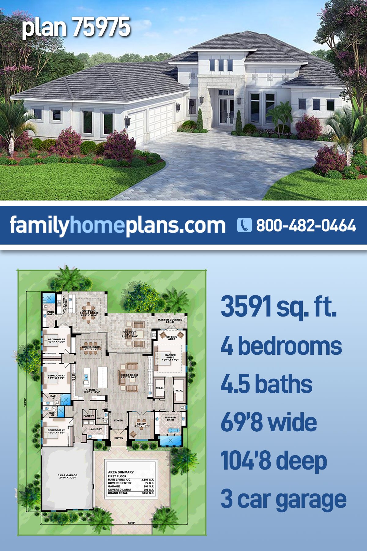 Plan Mediterranean Style With 4 Bed 5 Bath 3 Car Garage